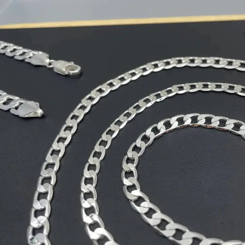 Sterling Silver 925 Unisex Necklace Face Chain 2mm 4mm 6mm 8mm 10mm 12mm 40cm 75cm Lobster Clasp Jewelry Gift