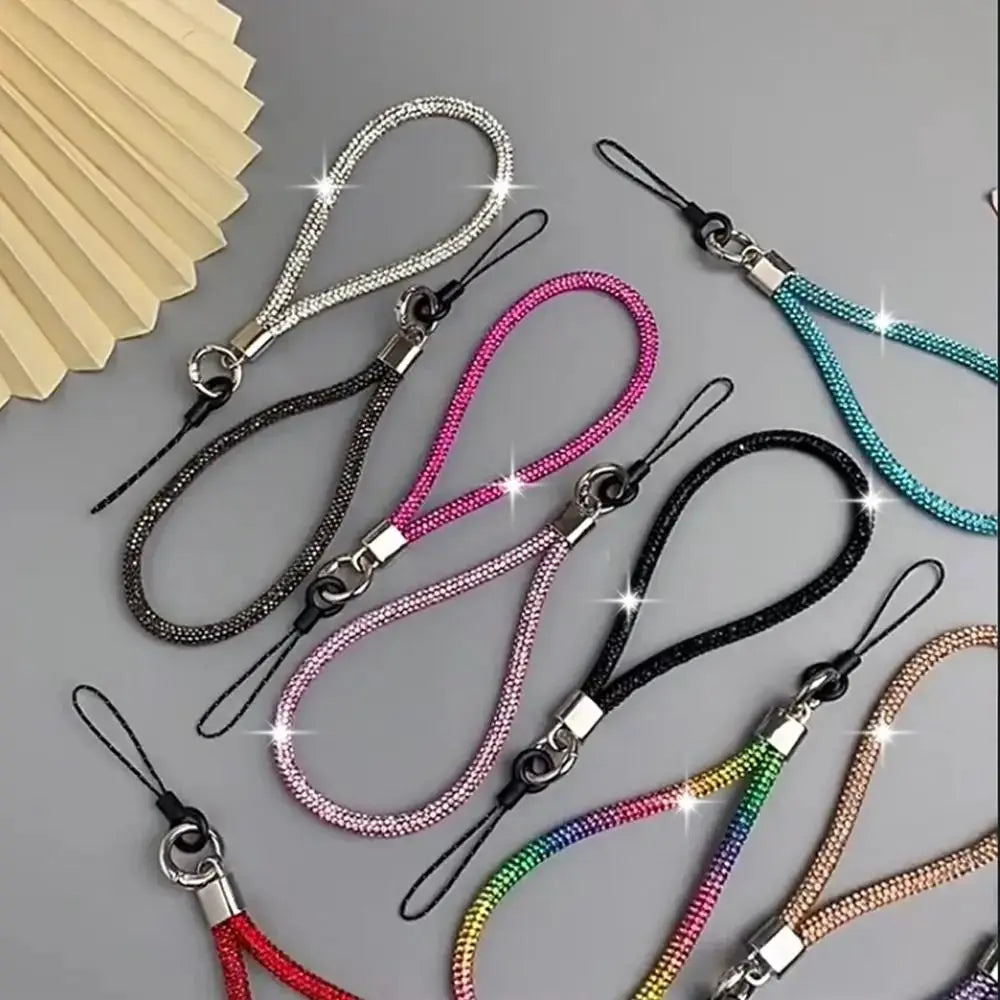 Glitter Rhinestone Phone Lanyard With Crystal Wrist Strap Keychain Anti Lost Rope For Phone Or Keys