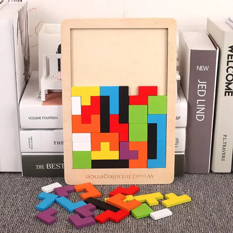 1 Set Wooden Blocks Puzzle Tangram Jigsaw Toy Brain Teasers 3D Colorful Russian Blocks Montessori Educational