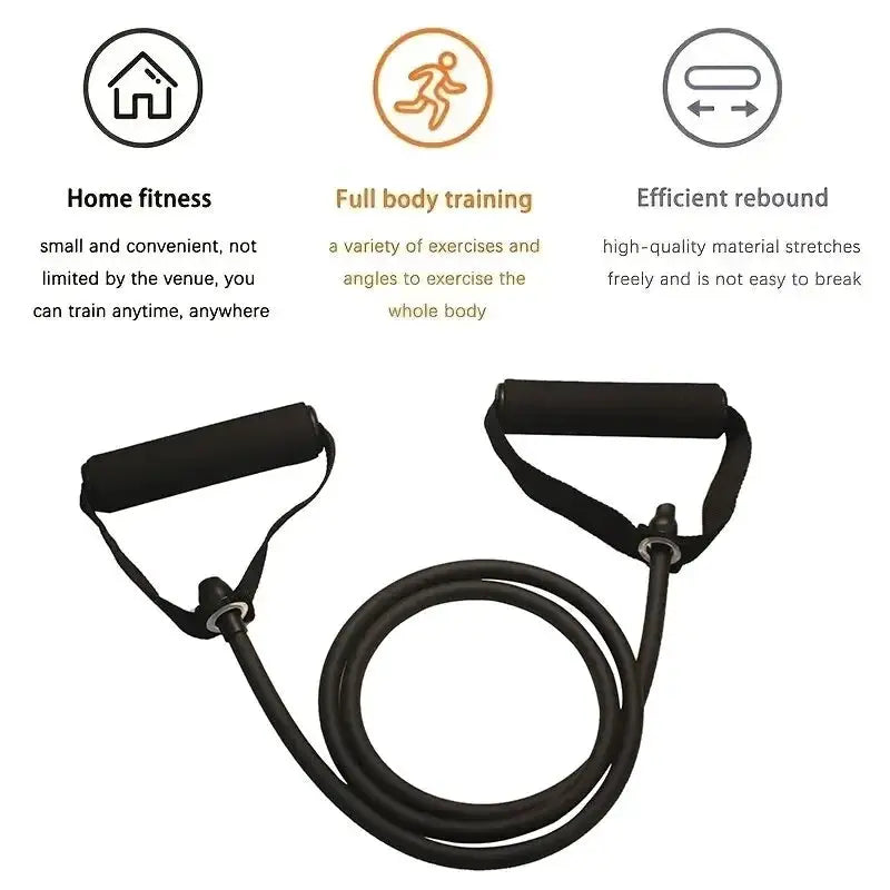 Resistance bands with handles by Simples Market; black home workout bands for full body training.
