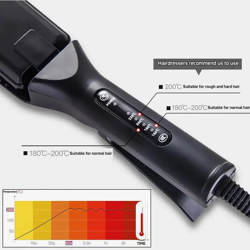 Simples Market professional hair curler wand with ceramic corrugated wave plate, black