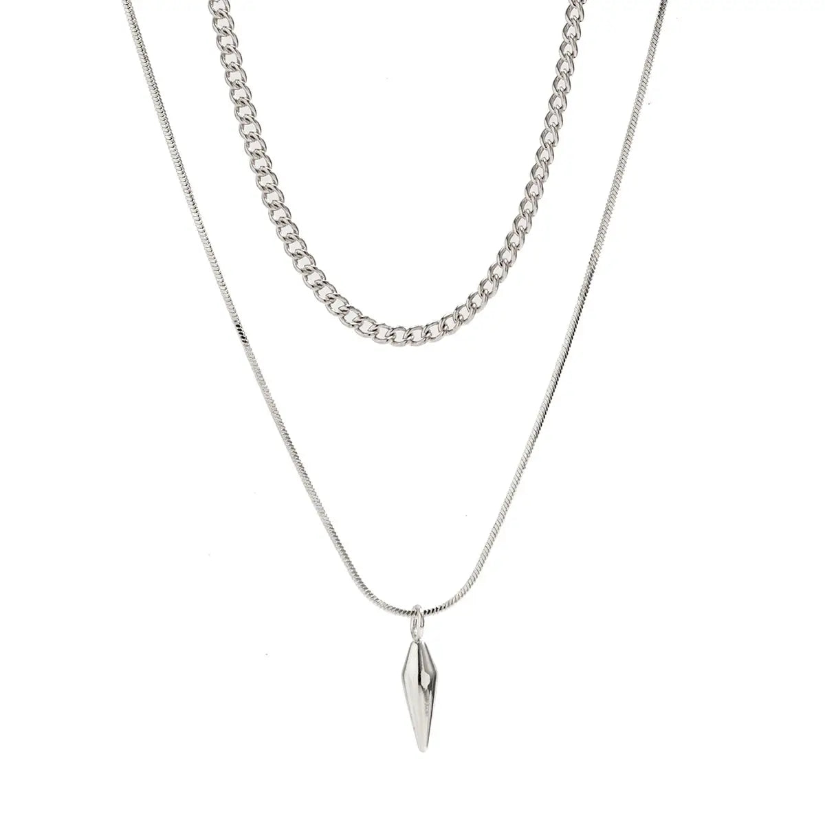 KunJoe 2pc stainless steel pendant necklace set with a thin snake chain and a Cuban link choker in silver