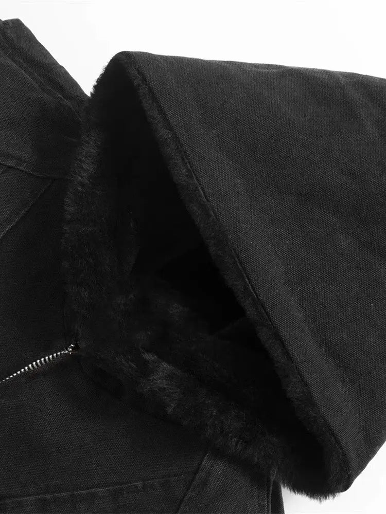 Mauroicardi autumn-winter padded hooded jacket in black canvas with faux fur lining