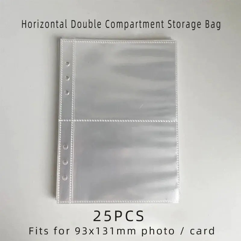Yoofun A5 binder storage card holder, clear two-compartment page protector for 93x131mm cards, 25 pcs