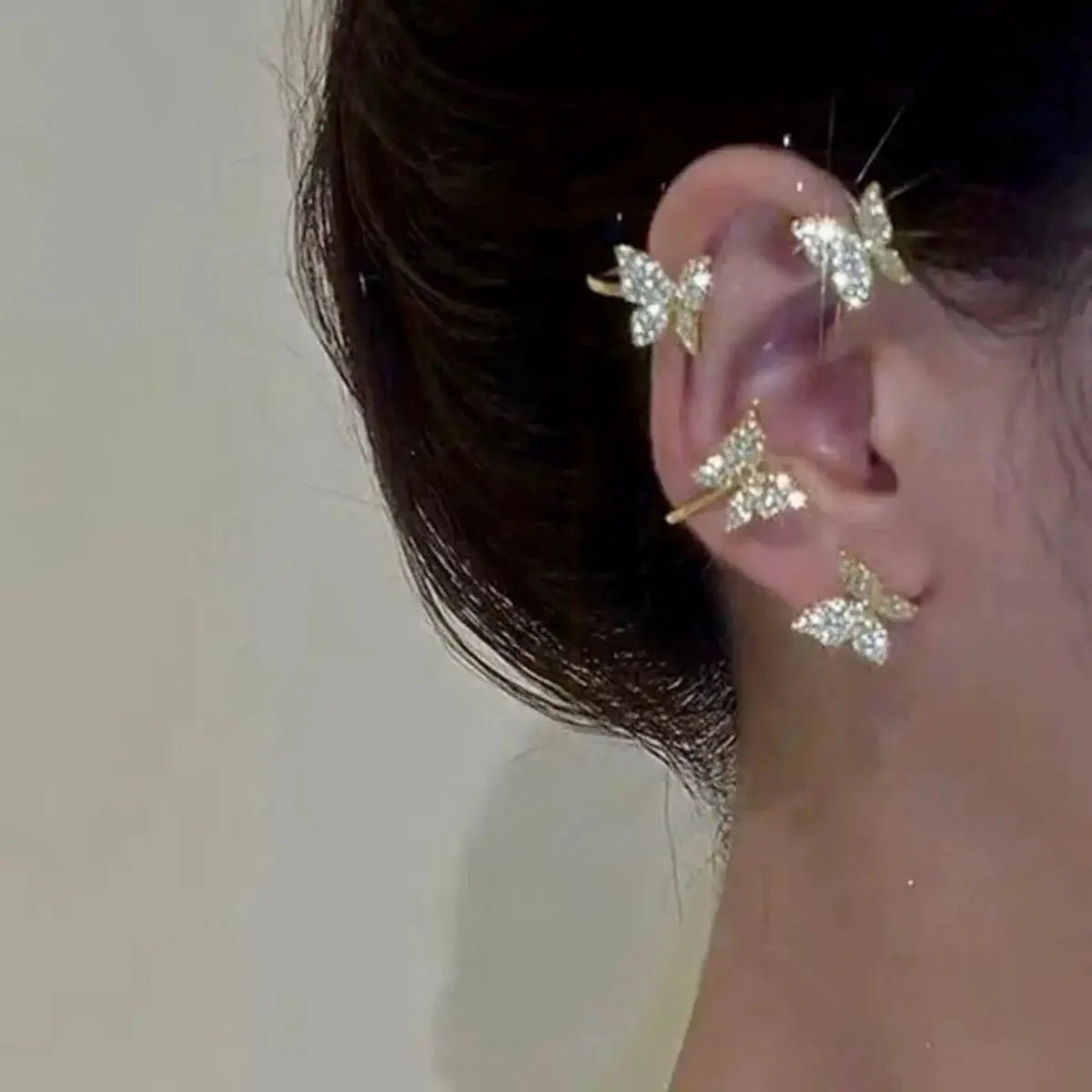 Korean Style Butterfly Ear Clips For Women No Piercing Sparkling Zircon Ear Cuff Earrings Wedding Party Jewelry Gifts - Simples Market