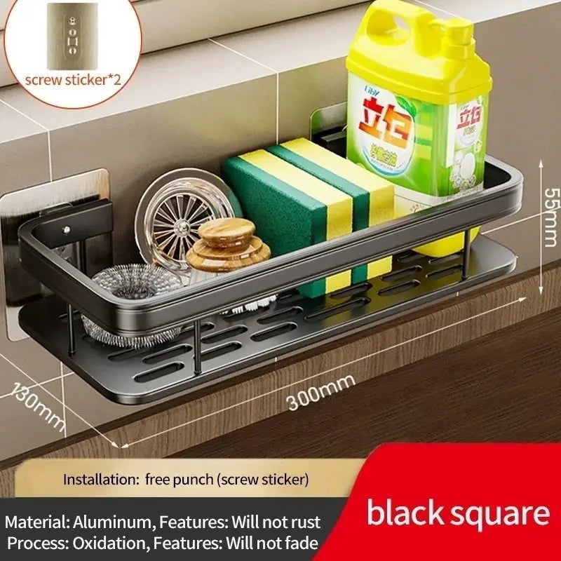 Multi-functional kitchen shelf and drying rack by Simples Market, no-drill wall mount, black aluminum