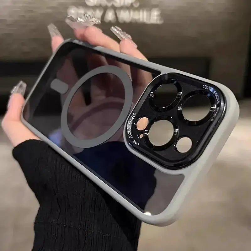 LuxGuard Magnetic Metal Lens Bumper Case For iPhone 11 To 16 Pro Max And 16 Plus Wireless Charging Ready Clear Cover