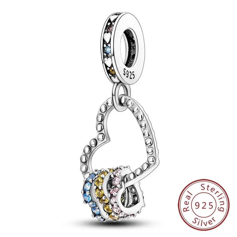 925 Sterling Silver Charms Beads Forever Love Heart Dangle For Bracelet Women Jewelry Gift Sister Family Life
