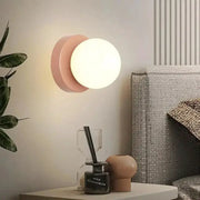 Nordic Macaron LED Wall Lamp pink backplate with white glass globe, 10cm mini wall sconce
