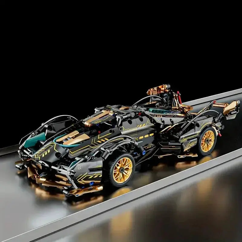 V12 Building Block Racing Car Model In Black And Gold Non Electric DIY Desktop Display Piece Birthday Gift For Boyfriend