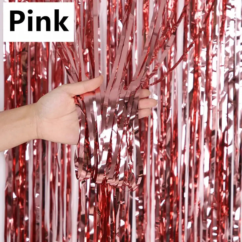 New 4 2 1 Pack Party Backdrop Metallic Foil Fringe Tinsel Curtain For Birthday Wedding Baby Shower