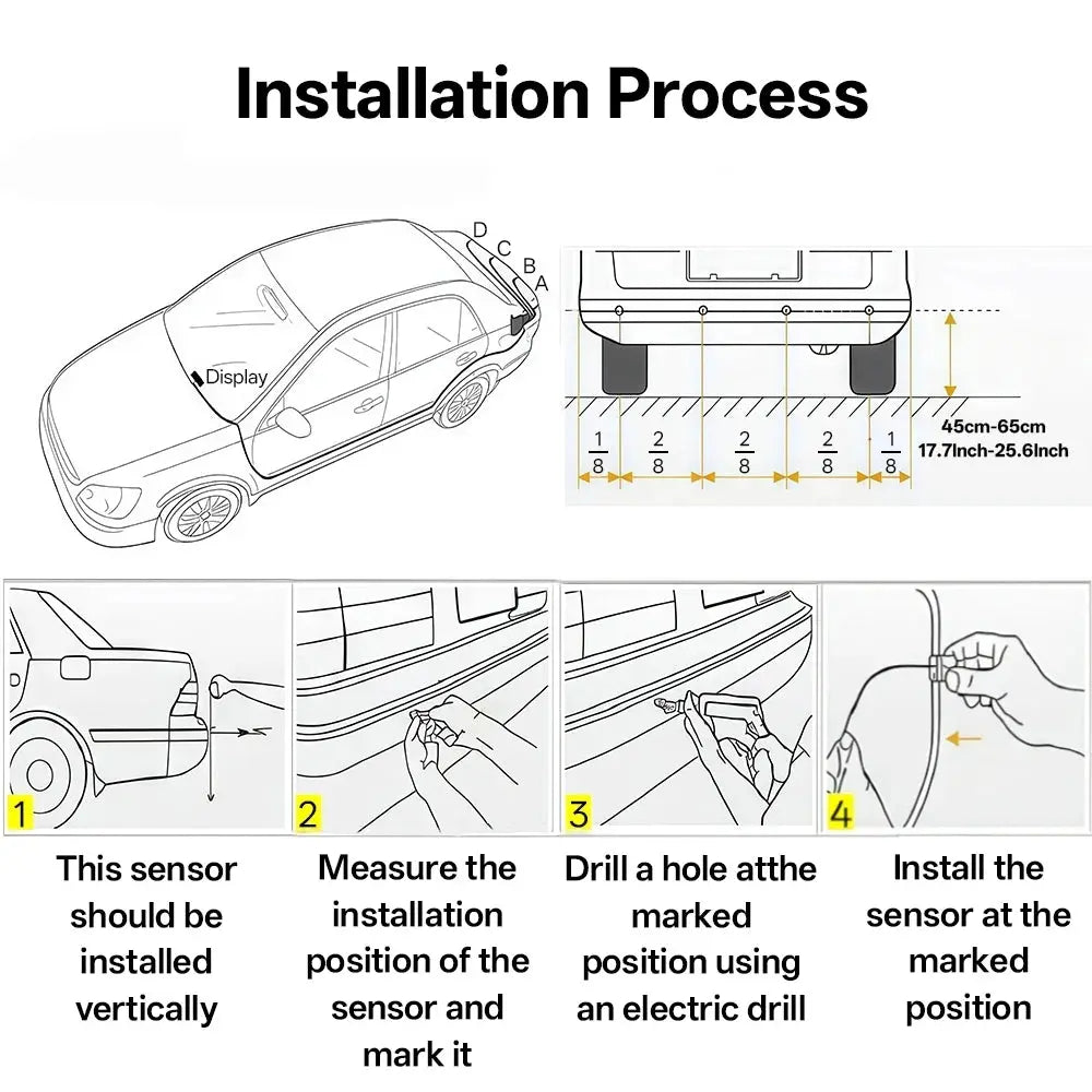 Hippcron car LED parking sensor kit; 4 sensors, 22mm reverse radar with 8-color indicator system by Simples Market