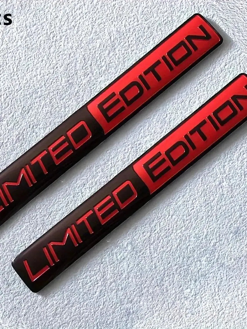 2pc Simples Market Limited Edition 3D metal emblem decals in red on black for car or motorcycle rear trunk side fender