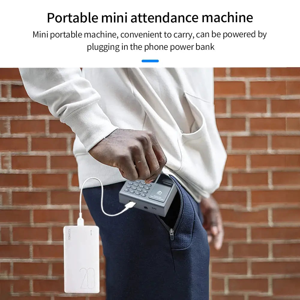 Biometric fingerprint scanner RFID attendance device by Simples Market, gray keypad unit USB powered.