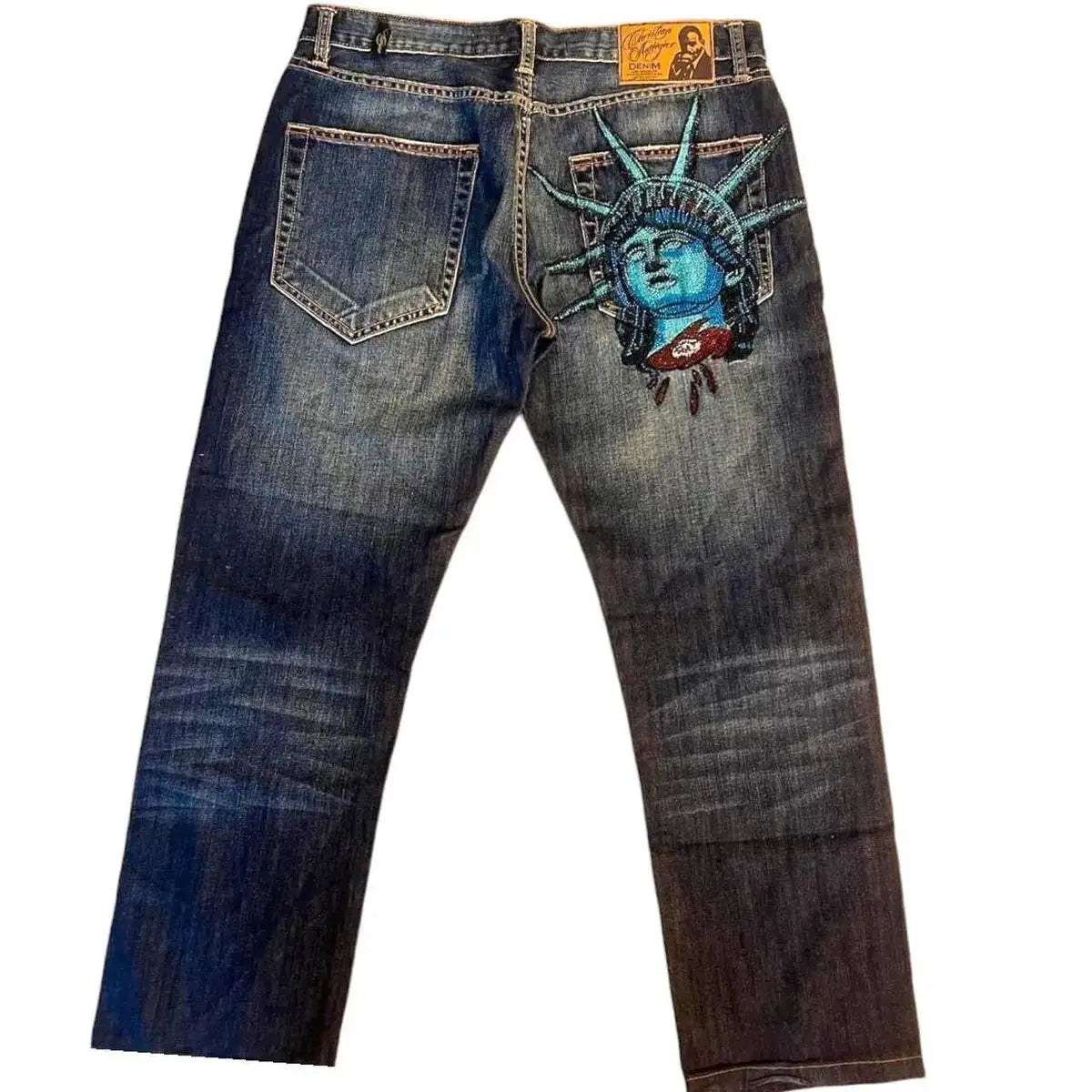 Y2K High Waist Wide Leg Denim Jeans Harajuku Vintage Diamonds