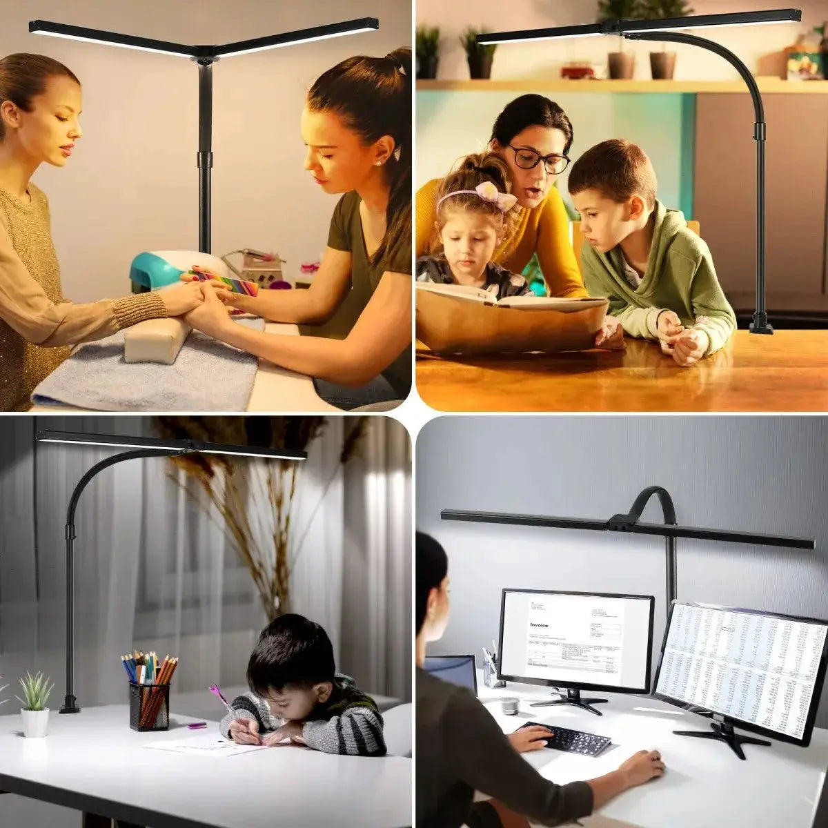 Simples Market LED desk lamp with double/single head, black gooseneck, dimmable eye-care light