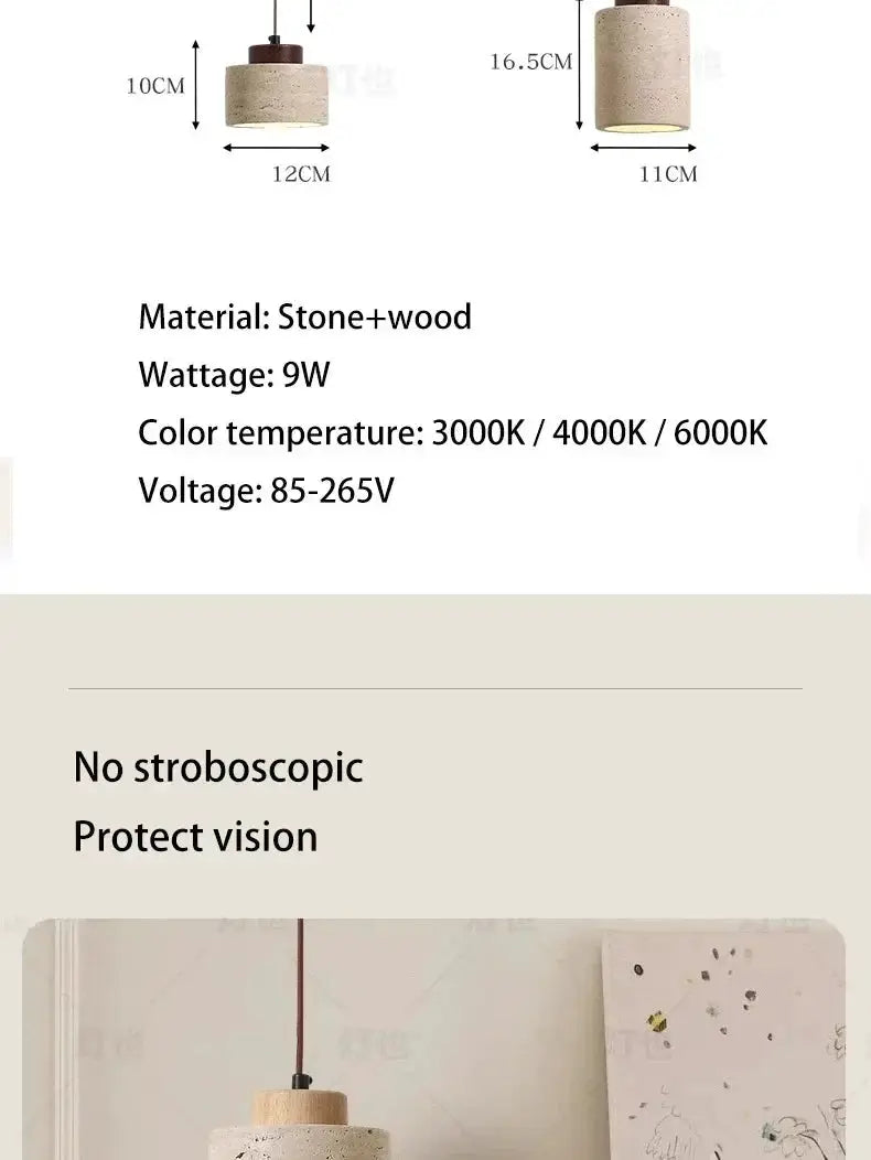 Led pendant lamp yellow cave stone with wood top, retro Nordic bedroom lighting by Simples Market