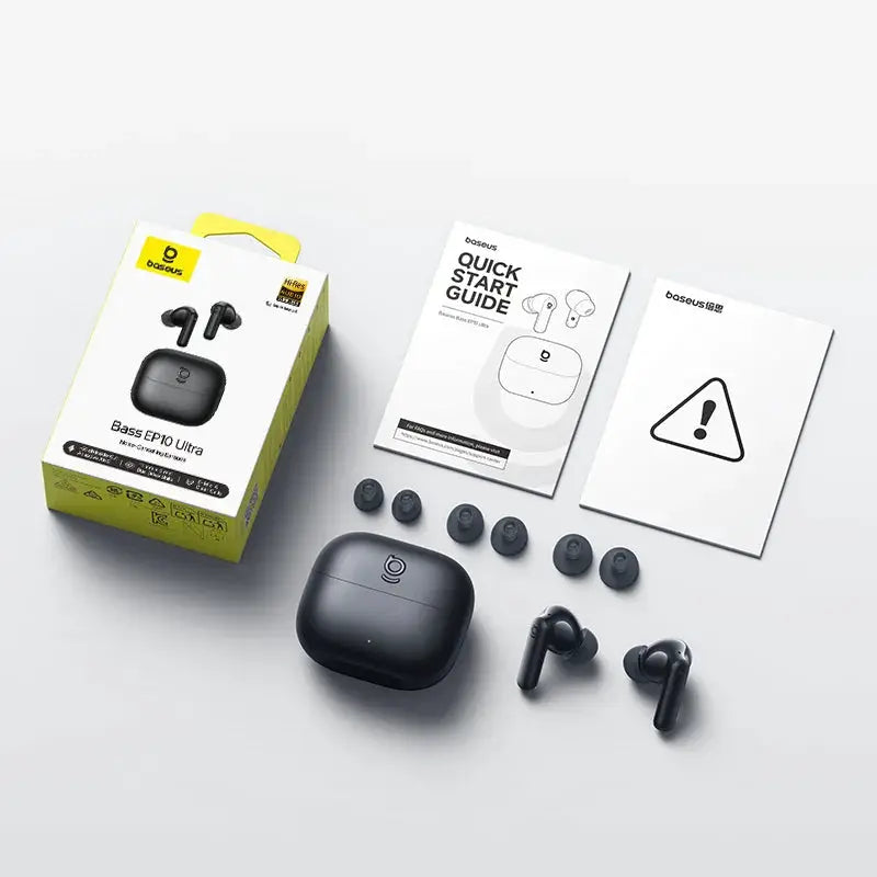 Baseus Bass EP10 Ultra wireless earbuds with charging case, black, includes six silicone ear tips