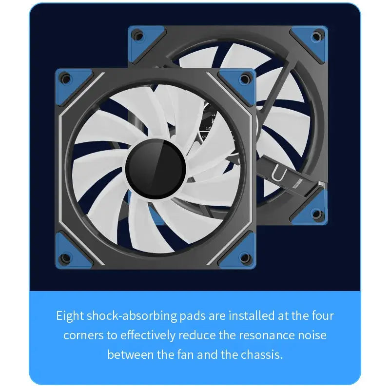 TEUCER LJ-4Pro 120mm ARGB case fan pair with white blades and blue corner accents.