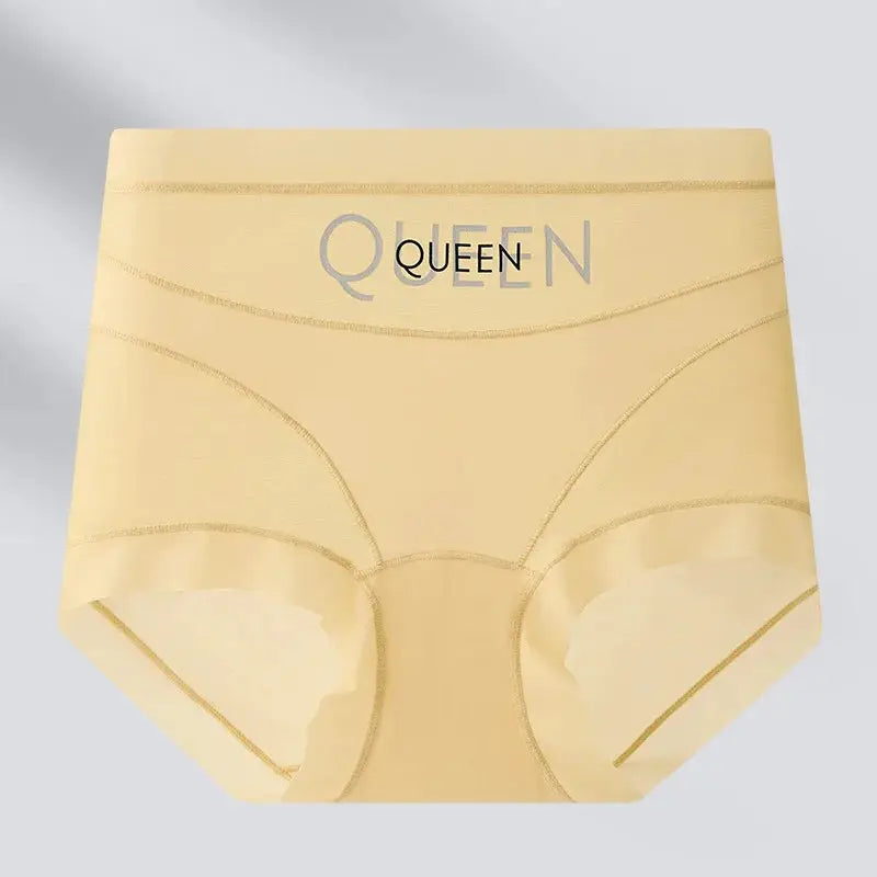 Queen high-waisted beige seamless shaping panties with tummy control and lightweight ice silk fabric