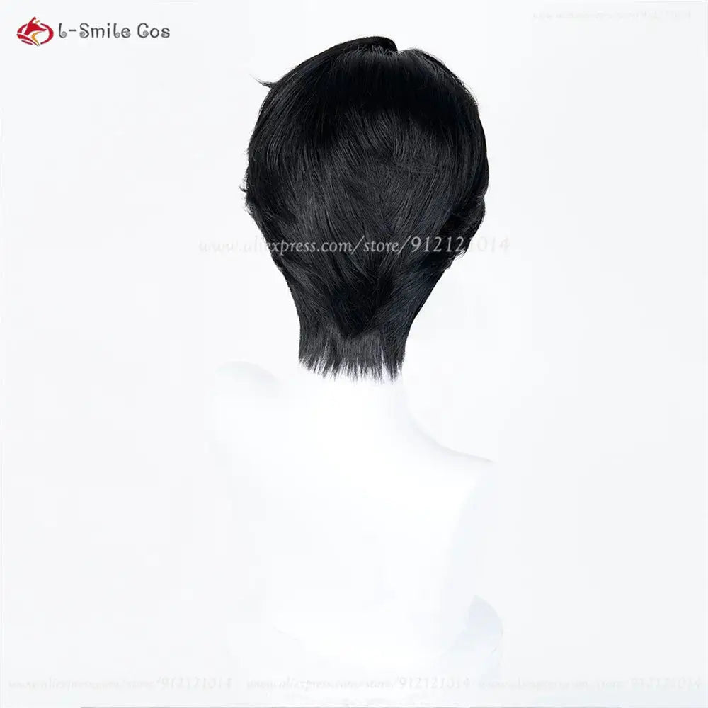 Simples Market anime cosplay wig, black heat-resistant synthetic hair, short layered back view