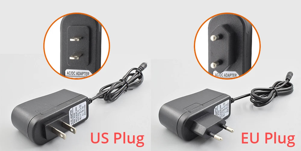 Black power adapter with dual US/EU plugs for outdoor IP camera by Simples Market