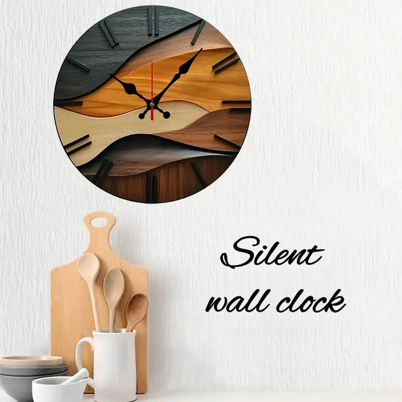 Simples Market round 2D flat fiberboard silent wall clock with layered Nordic wood panels