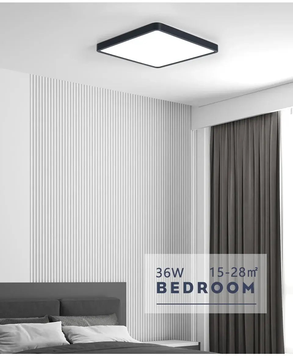 MARPOU square LED ceiling lamp with black frame for bedroom, 36W