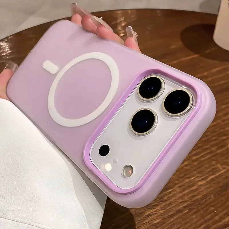 Luxury 2-in-1 magnetic shockproof iPhone case with lavender liquid silicone bumper and MagSafe ring