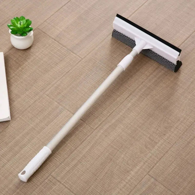 Squeegee Window Cleaner with retractable pole; 2-in-1 white glass brush and squeegee, Simples Market