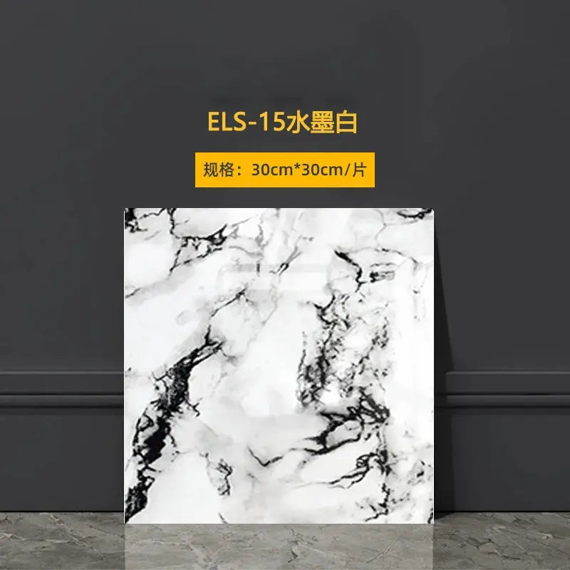 Imitation marble wall tile sticker, self-adhesive, white with black veins, 30cm square, for bathroom or kitchen decor