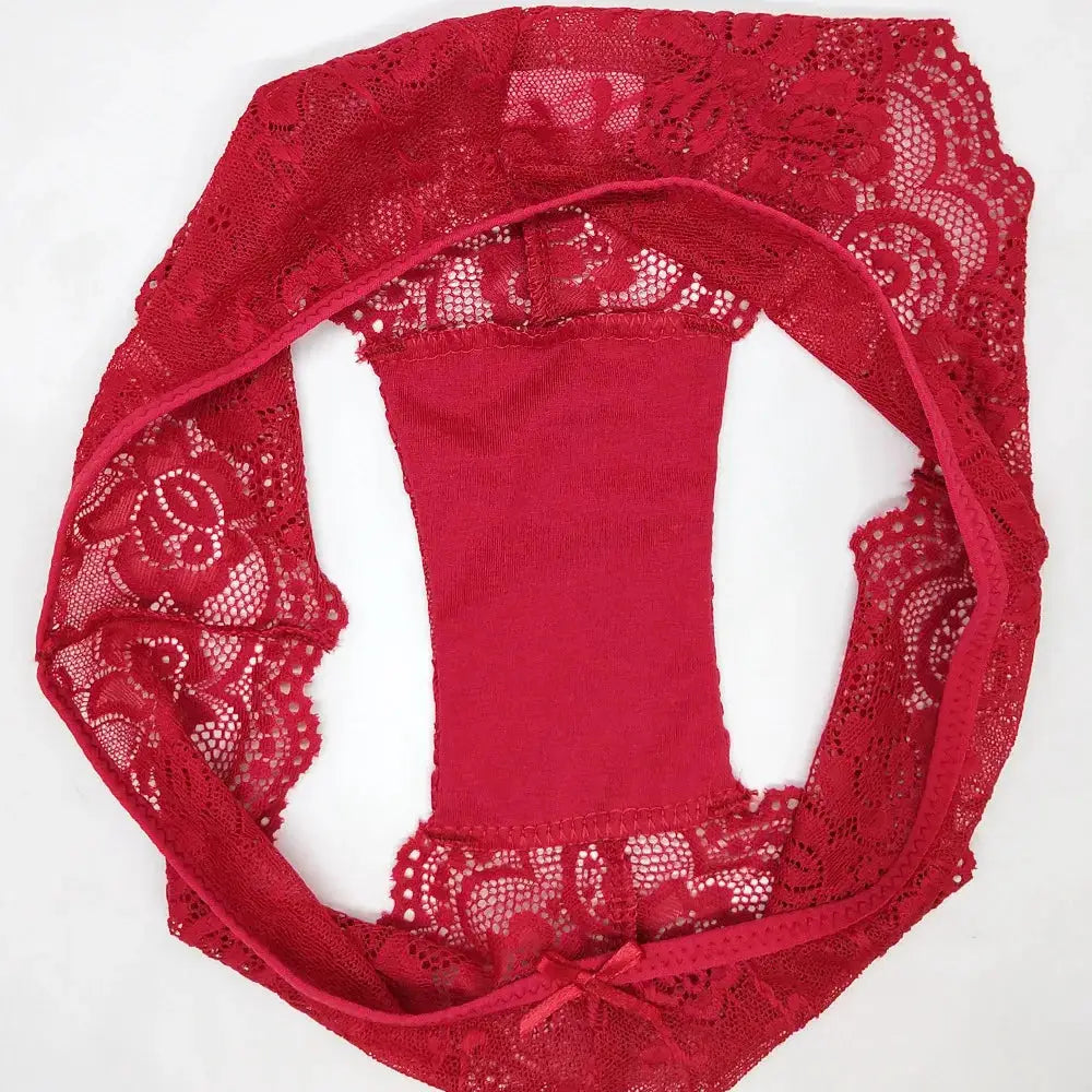 Lace lingerie top, red with floral pattern and sheer sleeves