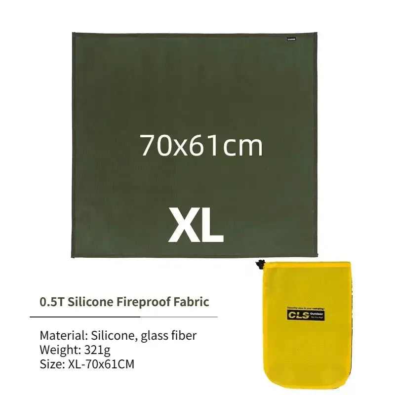 Simples Market green XL fireproof fabric mat with yellow pouch, silicone fiberglass, 70x61 cm
