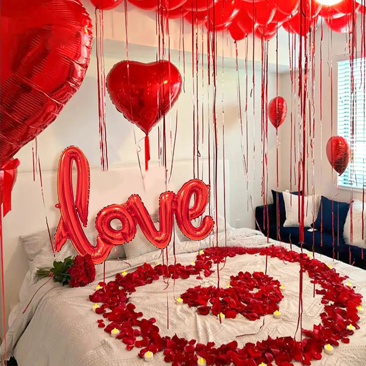 407 Piece Love Letter Balloon Set With 18 Inch Heart Shaped Balloons And Rose Petals For Valentines Day