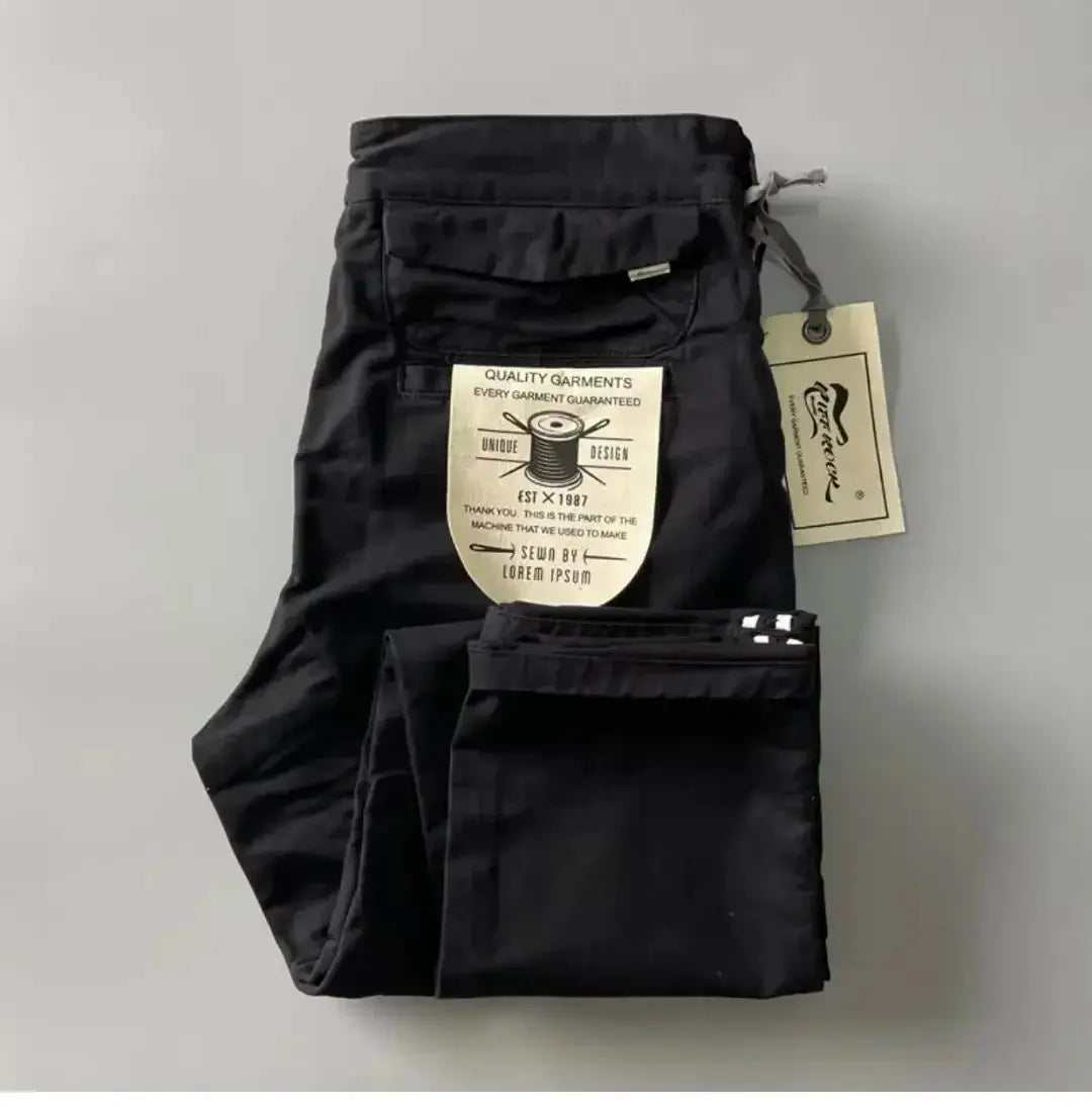 Cargo pants by Simples Market in black pure cotton, loose straight-leg fit.