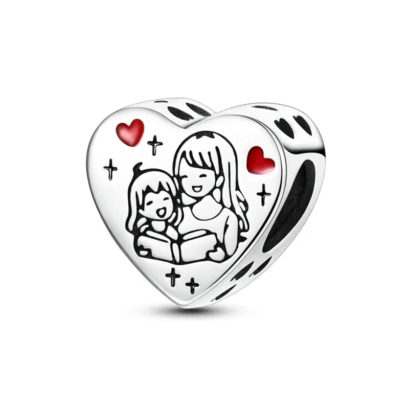 Mother's Day 925 Sterling Silver Heart Charms Beads Dangle For Bracelets Love Mom Jewelry Gift