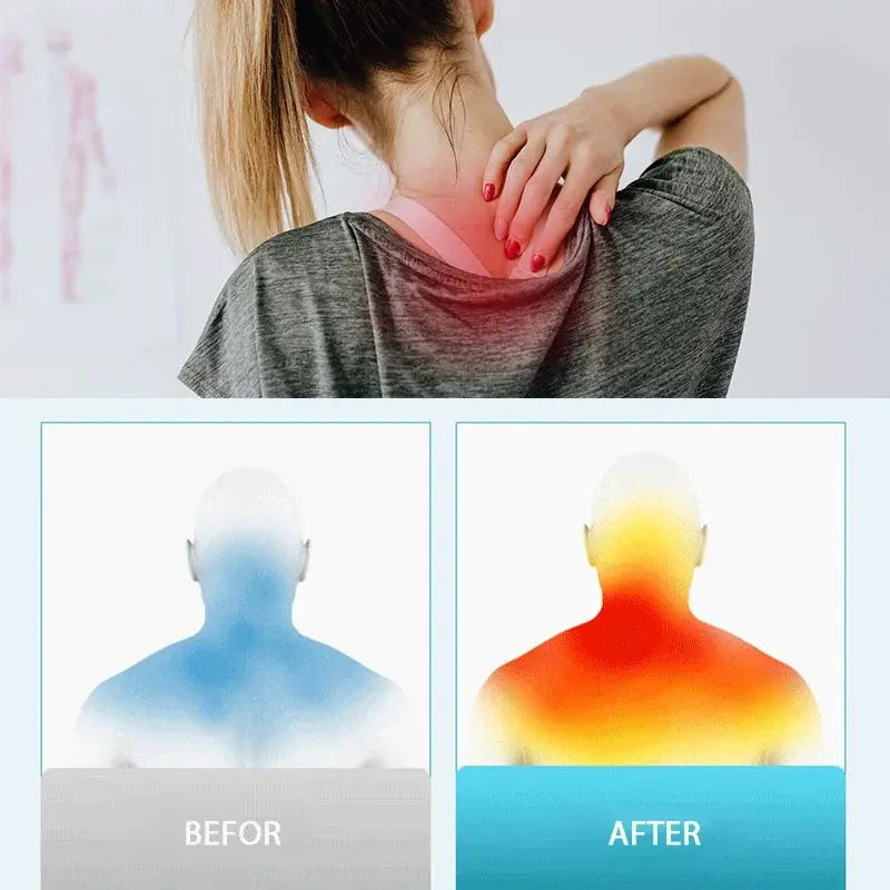 Multi Functional Neck and Shoulder Massager by Simples Market with adjustable hot compress; two heat-map panels.