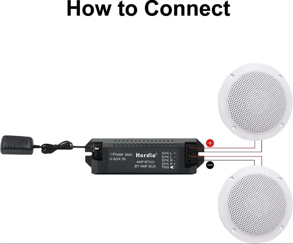 Herdio indoor ceiling speaker system: black digital amplifier with two white 4-inch speakers, Bluetooth ready by Simples Market.
