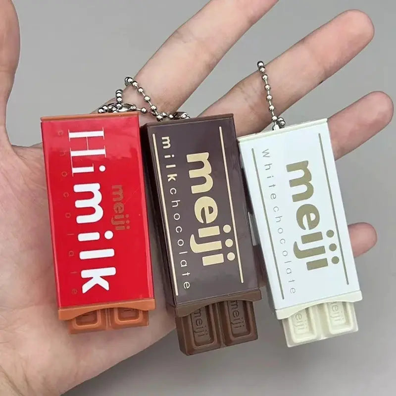 Hot Japanese Style Simulated Meiji Chocolate Fidget Toy Bendable Snap Stress Relief Keychain Pendant Gift