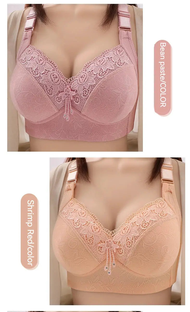 Womens lace bralette set in pink and peach (2-pack) with deep V floral lace, adjustable straps by Simples Market