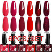 Simples Market 6-piece gel nail polish set in red, pink, burgundy and glitter shades