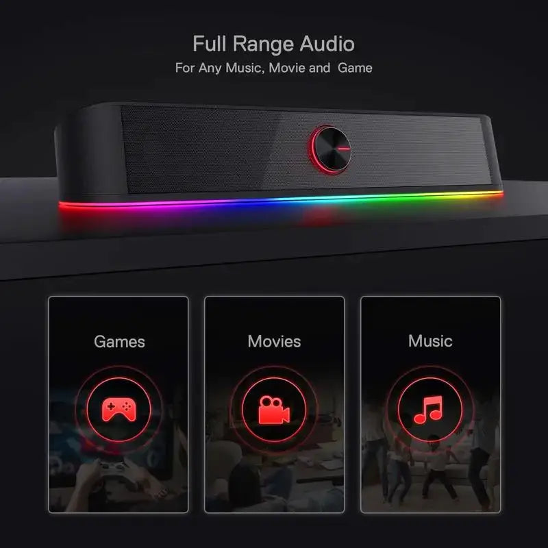 Redragon GS560 Adiemus RGB USB desktop soundbar with RGB lighting strip, black