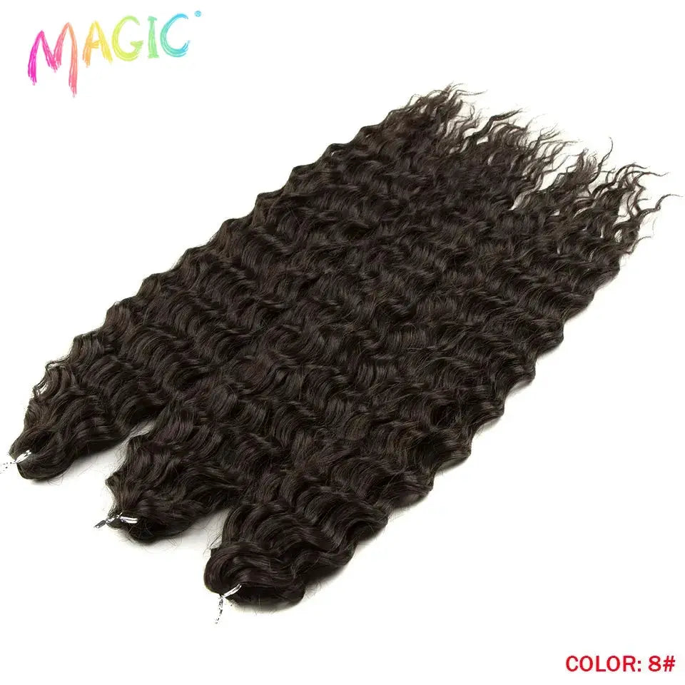 Simples Market Magic Ariel Curl crochet hair extensions, 2 dark deep-wave bundles, synthetic braiding hair, 22 inches, color 8#