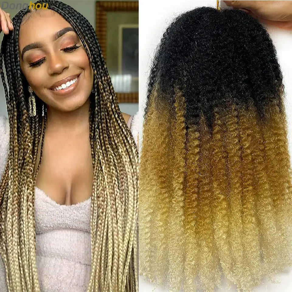 Marley Hair 18 Inch synthetic braiding hair, ombre black–brown–blonde–grey, Simples Market
