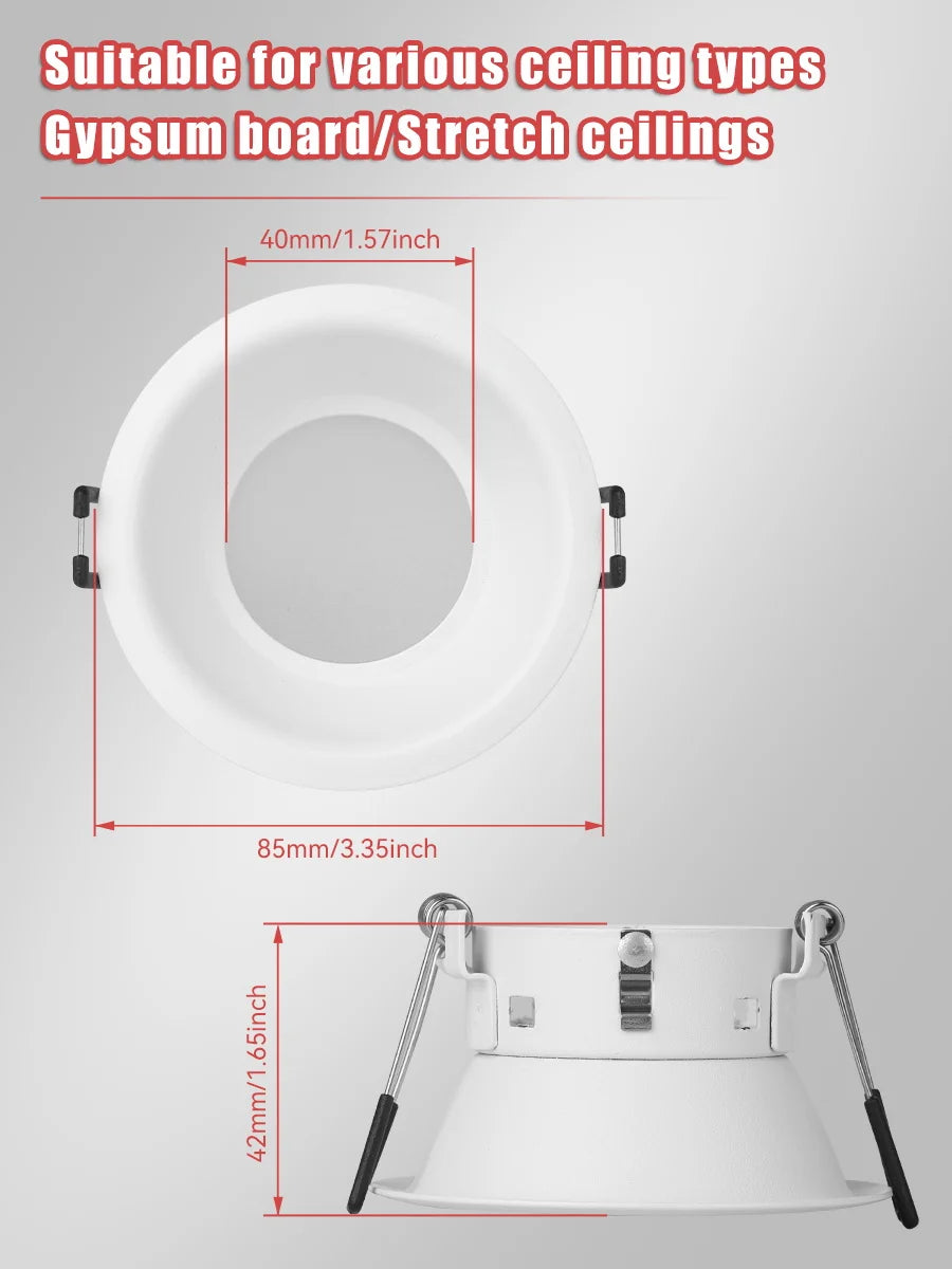 White GU10 LED ceiling downlight with spring clips for kitchen, bedroom or living room