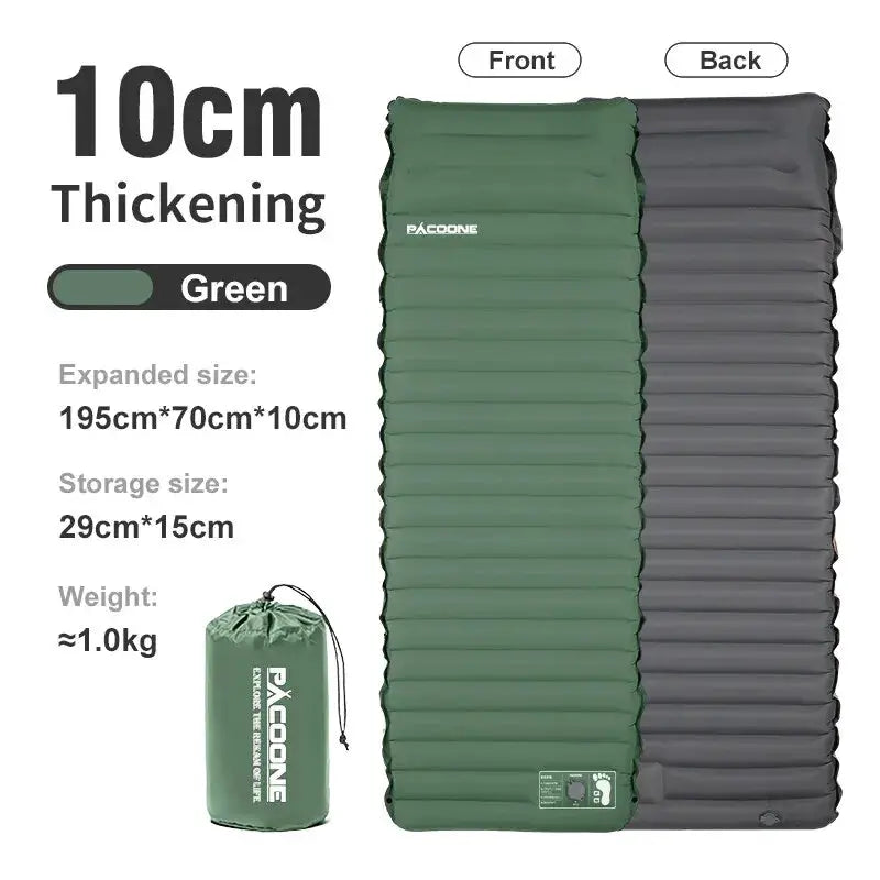 Two ultralight self-inflating air mattresses, green and gray, 195x70x10 cm, with carry bag.