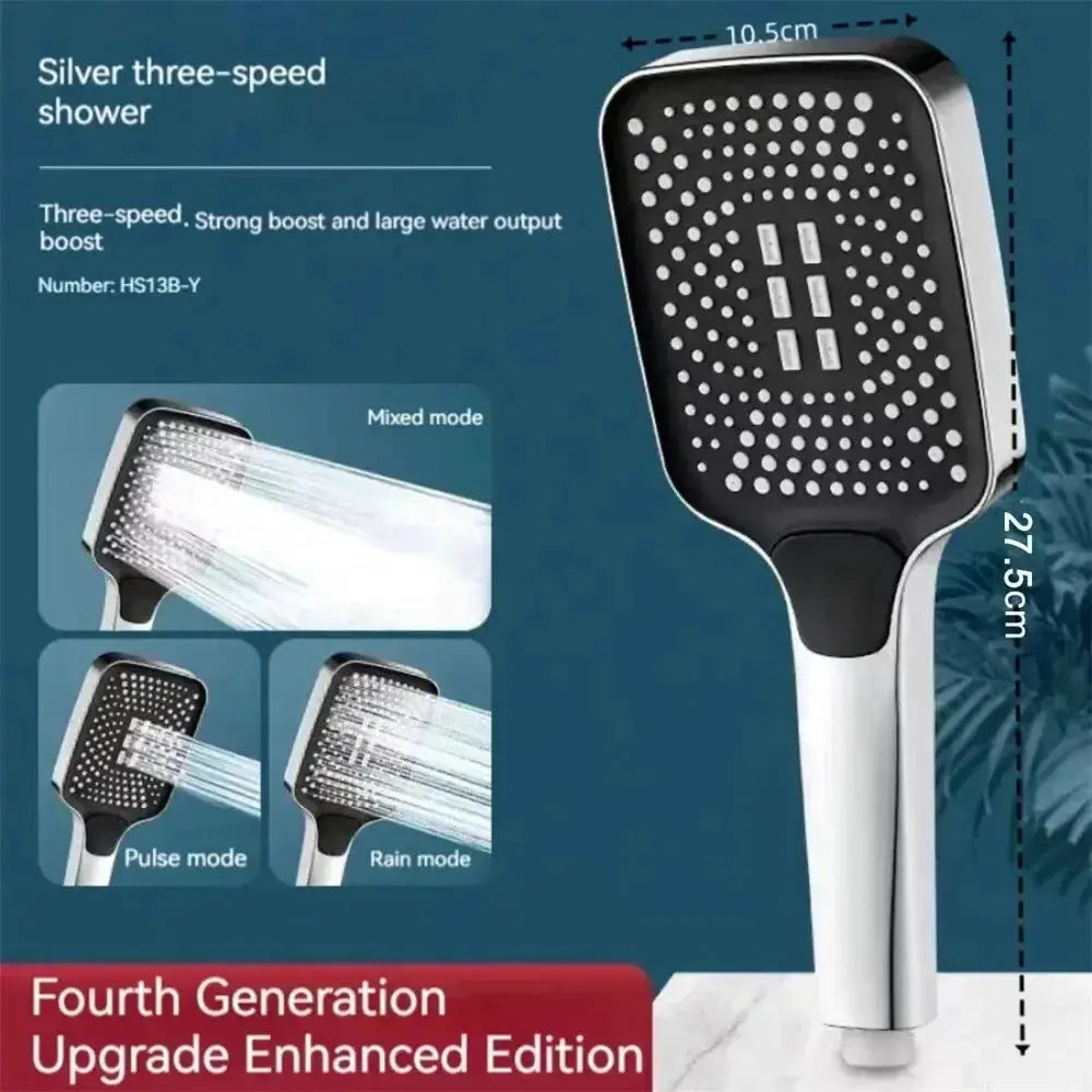 Adjustable Shower Head 3 Modes Rainfall High Pressure Water Saving