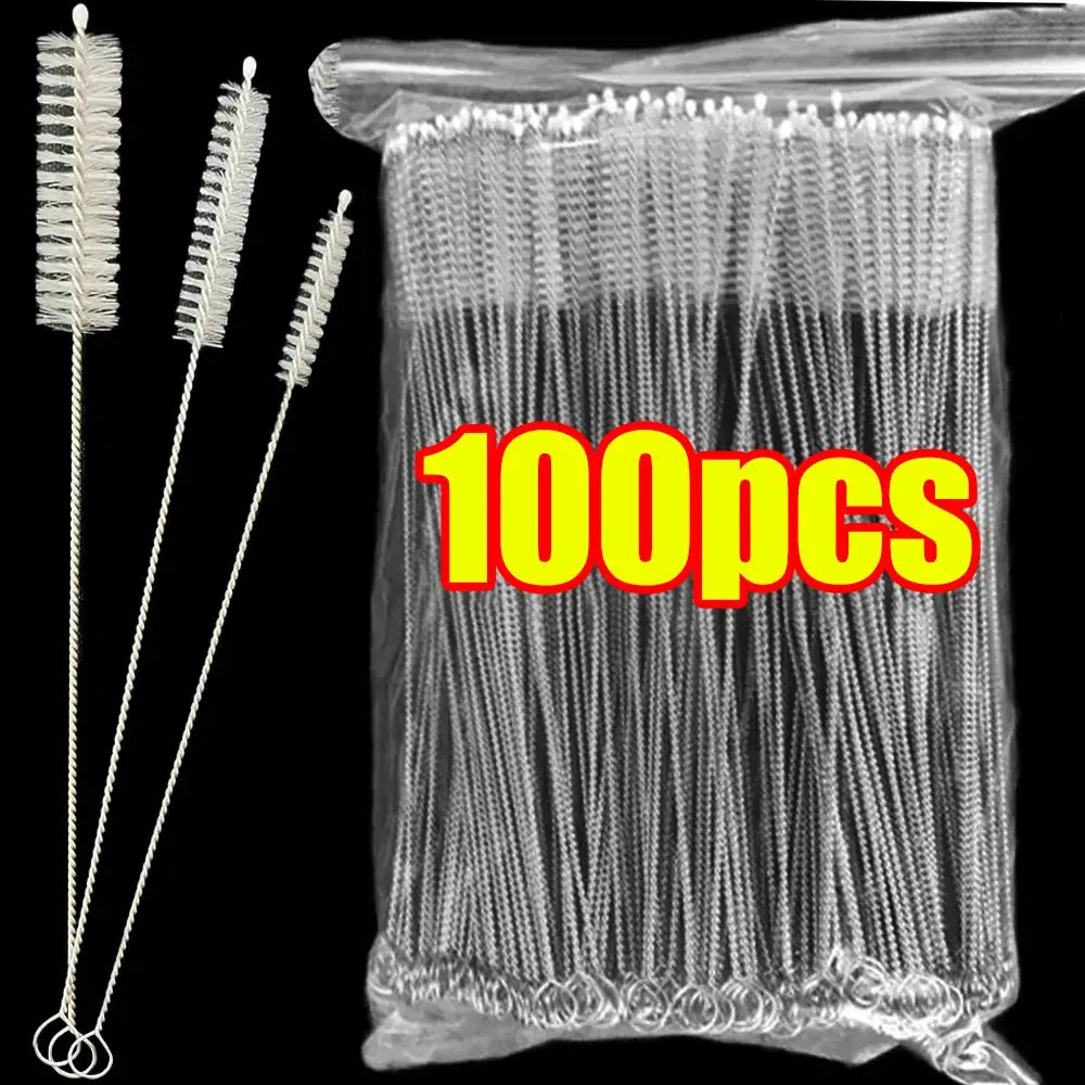 Drinking straw cleaning brush kit, 100 pcs, nylon and stainless steel long brushes for baby cups and bottles