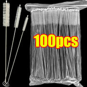 Drinking straw cleaning brush kit, 100 pcs, nylon and stainless steel long brushes for baby cups and bottles