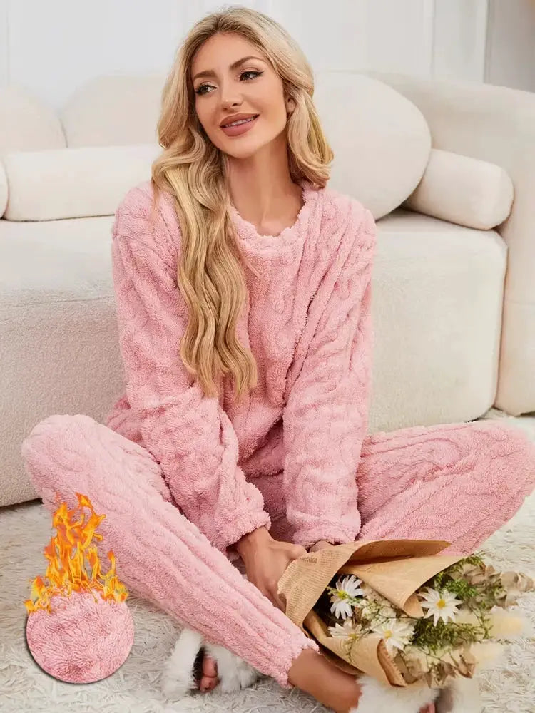 Cozy Velvet Two Piece Pajama Set With Fleece Lining Coral Velvet For Extra Warmth Women Homewear